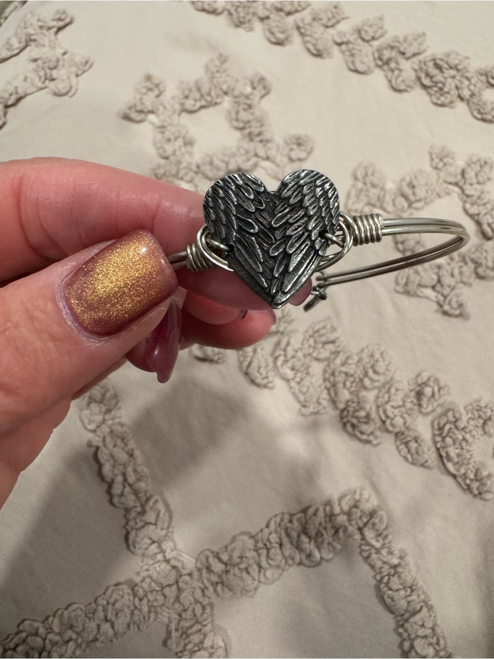 Luca and Danni Winged Heart Silver Bangle Bracelet